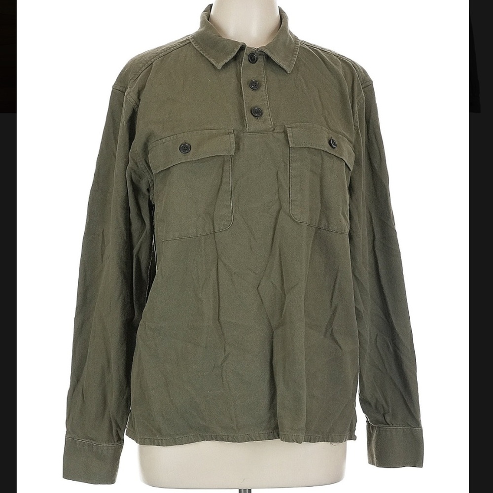 Everlane Men’s Long Sleeve Cotton Flannel Military Shirt Green Large